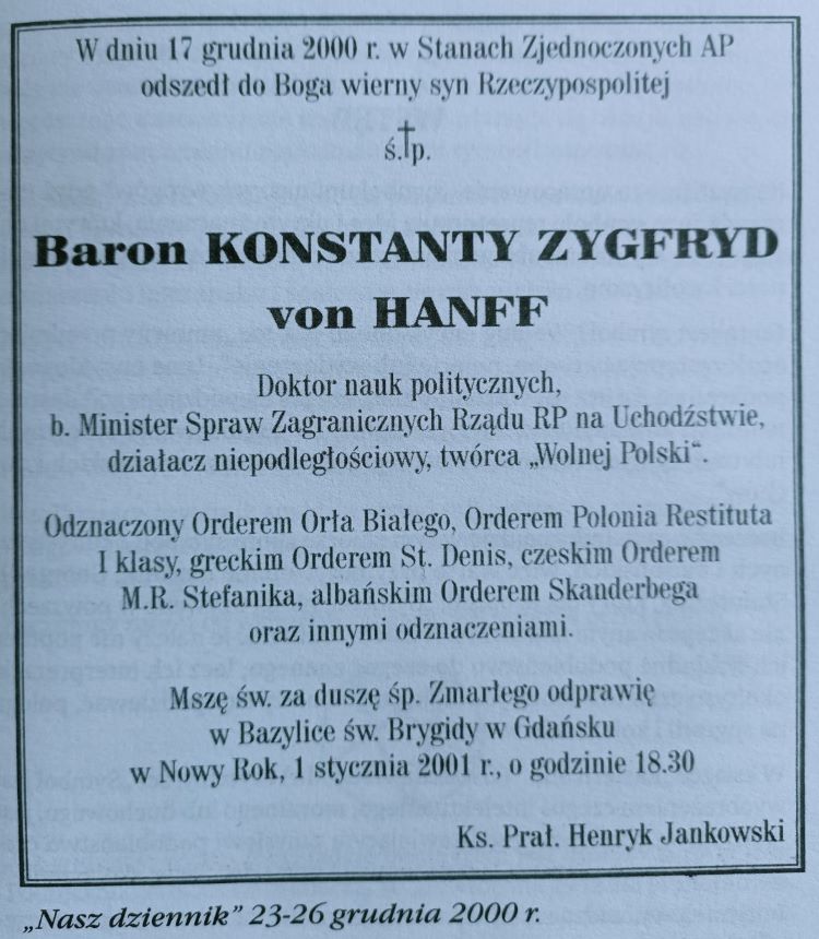 klepsydra baron Konstanty Zygfryd von Hanff